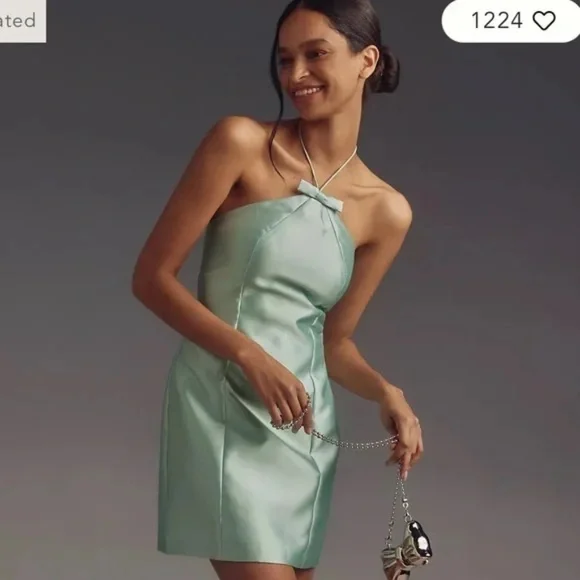 NWT Anthropologie Hutch Bow Halter Slim Mini Dress Sz L - Picture 3 of 9